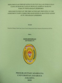 Image of Implementasi Prinsip Kehati-Hatian Dalam Perjanjian Gadai Dibawah Tangan Dengan Jaminan Barang Pada Pt Pengadaian (Persero)