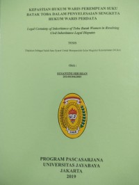 Image of Kepastian Hukum Waris Perempuan Suku Batak Toba Dalam Penyelesaian Sengketa Hukum Waris Perdata