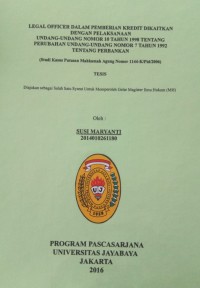 Image of Legal Officer Dalam Pemberian Kredit Dikaitkan Dengan Pelaksanaan Undang-Undang Nomor 10 Tahun 1998 Tentang Perubahan Undang-Undang Nomor 7 Tahun 1992 Tentang Perbankan