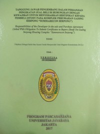 Image of Tanggungjawab Pengembang Dalam Perjanjian Pengikatan Jual Beli Di Hubungkan Dengan Kewajiban Untuk Menyerahkan Sertipikat Kepada Pembeli